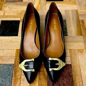 Nine West Women's IRI Black‎ Leather Pumps Kitten Heel Size 7